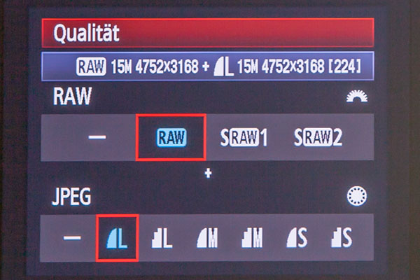 RAW als Qualitätseinstellung